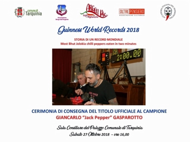 Cerimonia Consegna Certificato GUINNESS WORLD RECORDS Giancarlo Gasprotto Ottobre 2018
