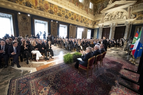 Il Presidente Sergio Mattarella durante la cerimonia di presentazione dei candidati ai Premi David di Donatello per lanno 2019