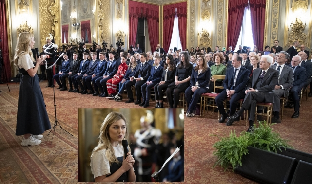 QUIRINALE Sofia Viscardi in occasione della cerimonia di consegna gli Attestati dOnore ai nuovi Alfieri della Repubblica