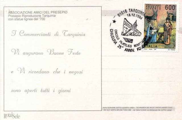 Tarquinia Città dei Presepi 1994 - Cartolina retro
